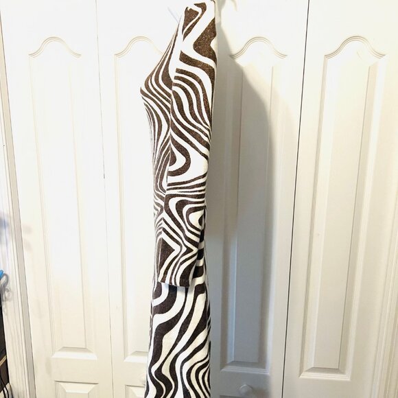 Zara Zebra Print Long Sleeve Fitted Dress-Small-Brown/Winter Wh.-Soft-Pull On - Picture 9 of 14